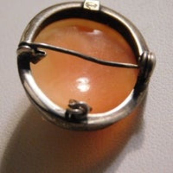 Antique Carved Shell Cameo Brooch Pin Pendant 800 Silver - Picture 5 of 8